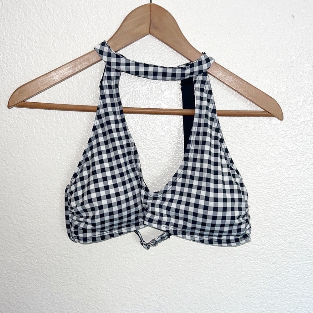 Tinibikini Swimwear Gingham Black White Choker Style V Neck Bikini Top